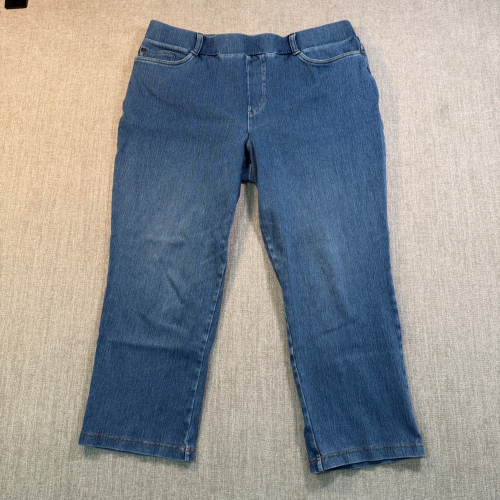 LL Bean Perfect Fit Pull On Cropped Jeans Blue Denim Medium Wash Large 506764